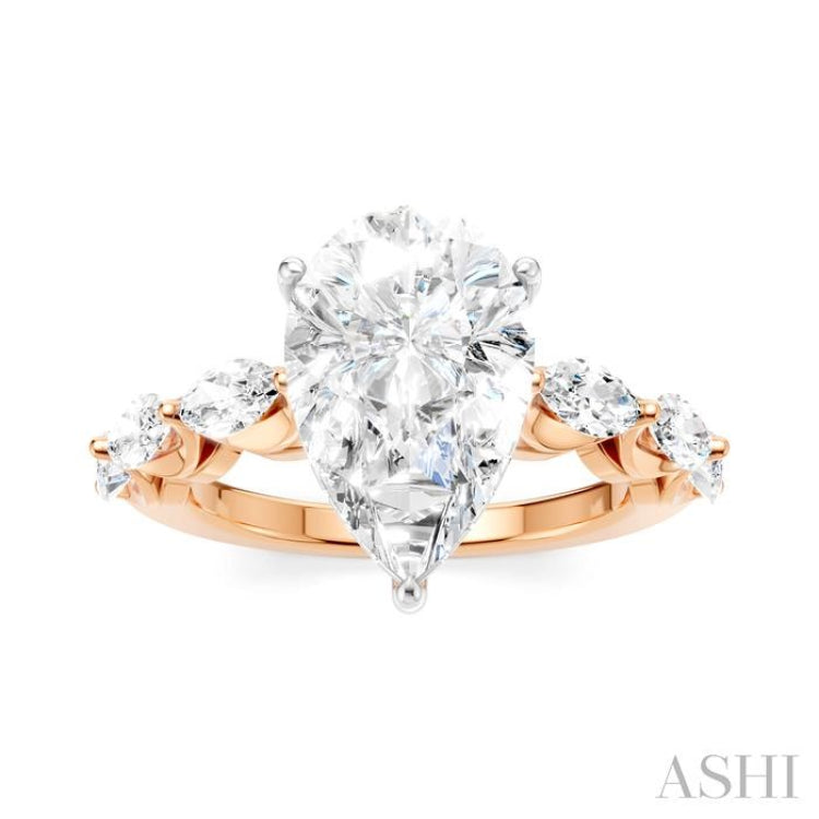 1 Ctw Pear Shape Marquise and Round Cut Diamond Semi-Mount Engagement Ring in 14K Rose and White Gold