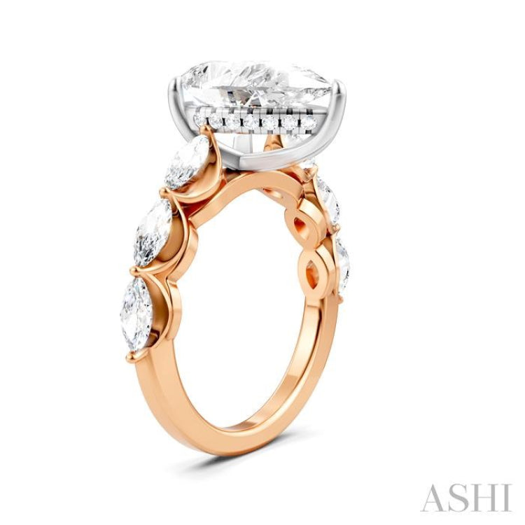 1 Ctw Pear Shape Marquise and Round Cut Diamond Semi-Mount Engagement Ring in 14K Rose and White Gold