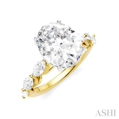 1 Ctw Oval Shape Marquise and Round Cut Diamond Semi-Mount Engagement Ring in 14K Yellow and White Gold