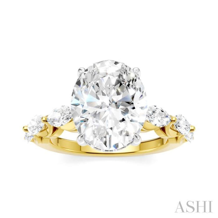1 Ctw Oval Shape Marquise and Round Cut Diamond Semi-Mount Engagement Ring in 14K Yellow and White Gold