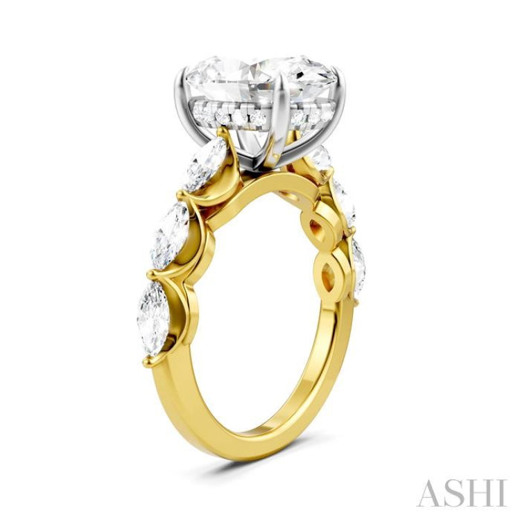 1 Ctw Oval Shape Marquise and Round Cut Diamond Semi-Mount Engagement Ring in 14K Yellow and White Gold