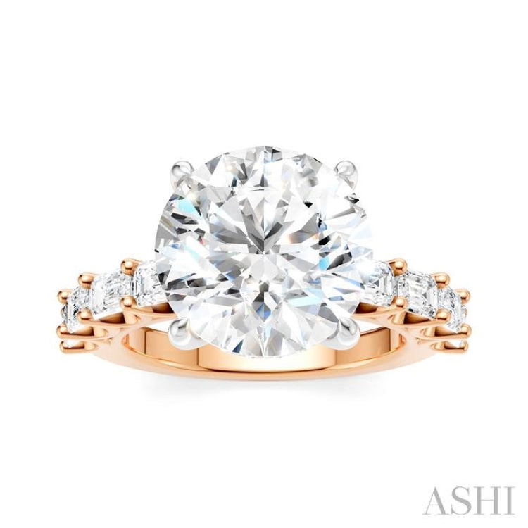 1 1/3 Ctw Round Shape Emerald and Round Cut Diamond Semi-Mount Engagement Ring in 14K Rose and White Gold