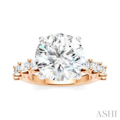 1 1/3 Ctw Round Shape Emerald and Round Cut Diamond Semi-Mount Engagement Ring in 14K Rose and White Gold