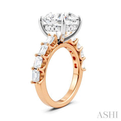 1 1/3 Ctw Round Shape Emerald and Round Cut Diamond Semi-Mount Engagement Ring in 14K Rose and White Gold