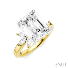 5/8 Ctw Emerald Shape Marquise and Round Cut Diamond Semi-Mount Engagement Ring in 14K Yellow and White Gold