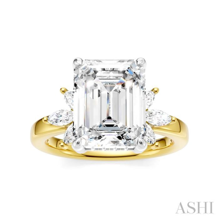 5/8 Ctw Emerald Shape Marquise and Round Cut Diamond Semi-Mount Engagement Ring in 14K Yellow and White Gold