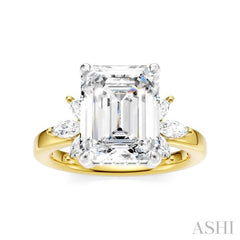 5/8 Ctw Emerald Shape Marquise and Round Cut Diamond Semi-Mount Engagement Ring in 14K Yellow and White Gold