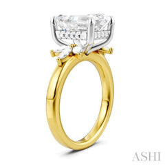 5/8 Ctw Emerald Shape Marquise and Round Cut Diamond Semi-Mount Engagement Ring in 14K Yellow and White Gold