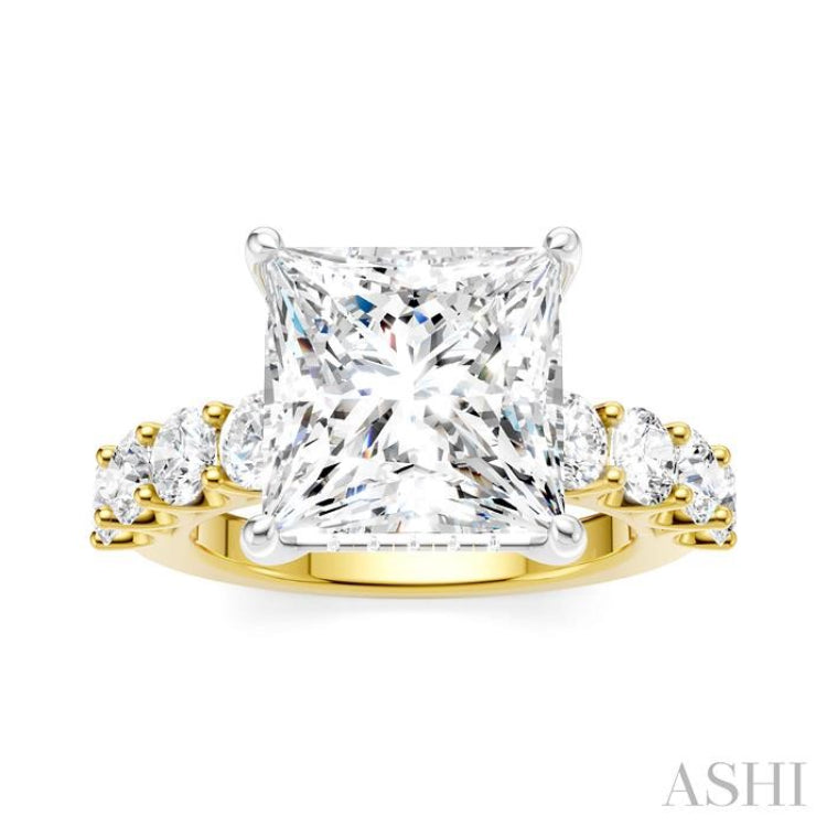 1 1/3 Ctw Princess Shape Round Cut Diamond Semi-Mount Engagement Ring in 14K Yellow and White Gold