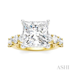 1 1/3 Ctw Princess Shape Round Cut Diamond Semi-Mount Engagement Ring in 14K Yellow and White Gold