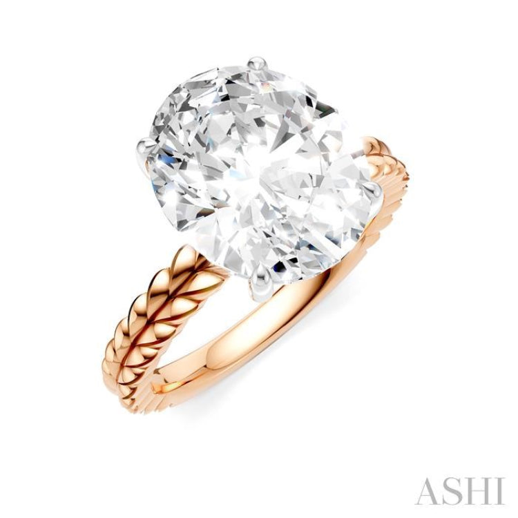 1/10 Ctw Oval Shape Round Cut Diamond Semi-Mount Engagement Ring in 14K Rose and White Gold