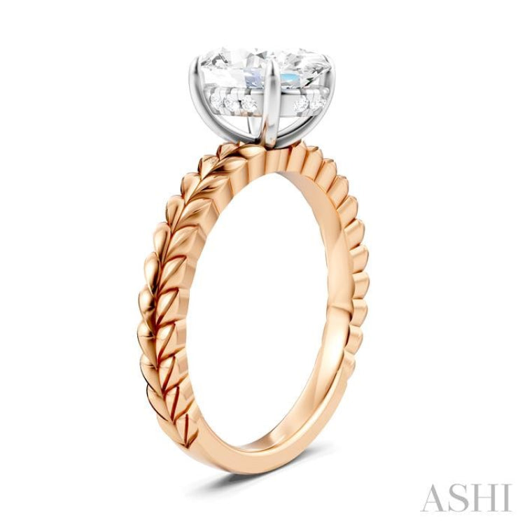 1/20 Ctw Oval Shape Round Cut Diamond Semi-Mount Engagement Ring in 14K Rose and White Gold
