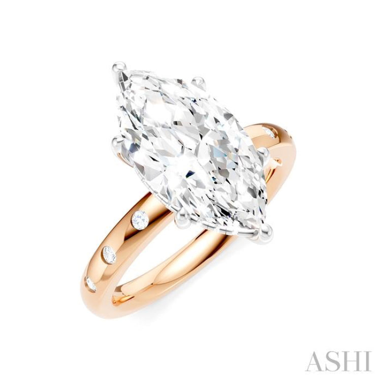 1/6 Ctw Akari Marquise Shape Round Cut Diamond Semi-Mount Engagement Ring in 14K Rose and White Gold