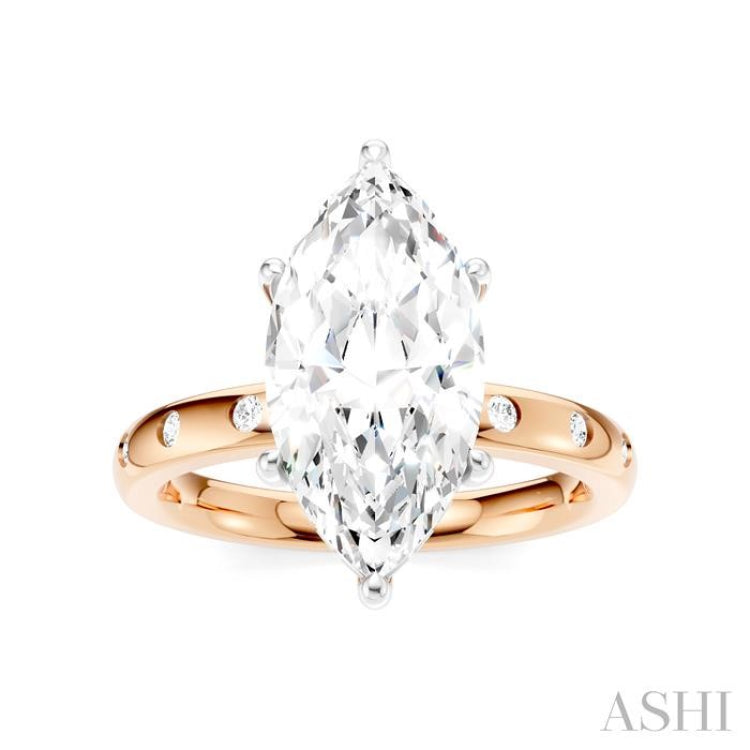 1/6 Ctw Akari Marquise Shape Round Cut Diamond Semi-Mount Engagement Ring in 14K Rose and White Gold