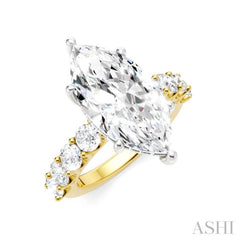 1 1/3 Ctw Marquise Shape Round Cut Diamond Semi-Mount Engagement Ring in 14K Yellow and White Gold