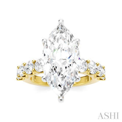 1 1/3 Ctw Marquise Shape Round Cut Diamond Semi-Mount Engagement Ring in 14K Yellow and White Gold