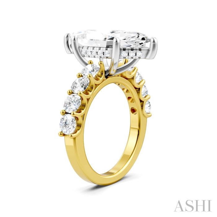 1 1/3 Ctw Marquise Shape Round Cut Diamond Semi-Mount Engagement Ring in 14K Yellow and White Gold