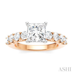 7/8 Ctw Princess Shape Round Cut Diamond Semi-Mount Engagement Ring in 14K Rose and White Gold