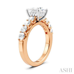 7/8 Ctw Princess Shape Round Cut Diamond Semi-Mount Engagement Ring in 14K Rose and White Gold