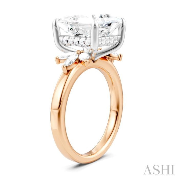5/8 Ctw Akari Princess Shape Marquise and Round Cut Diamond Semi-Mount Engagement Ring in 14K Rose and White Gold