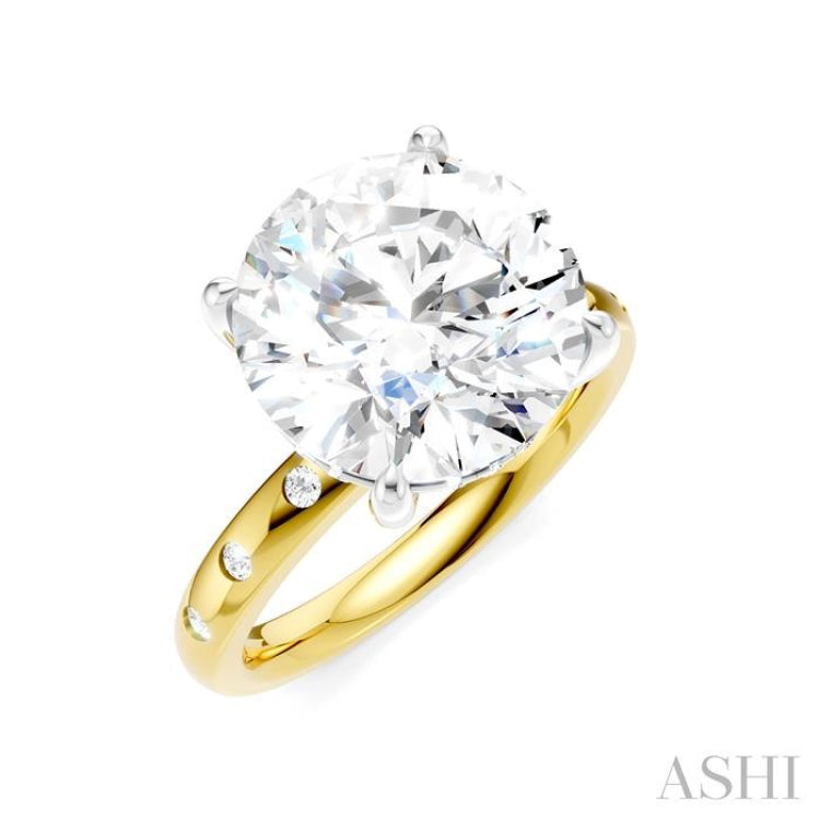 1/5 Ctw Round Shape Round Cut Diamond Semi-Mount Engagement Ring in 14K Yellow and White Gold