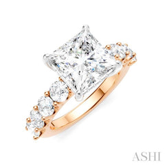 1 1/3 Ctw Princess Shape Round Cut Diamond Semi-Mount Engagement Ring in 14K Rose and White Gold