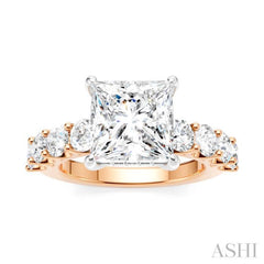 1 1/3 Ctw Princess Shape Round Cut Diamond Semi-Mount Engagement Ring in 14K Rose and White Gold