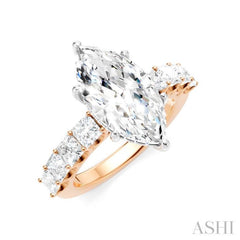 1 1/3 Ctw Marquise Shape Princess and Round Cut Diamond Semi-Mount Engagement Ring in 14K Rose and White Gold