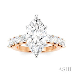 1 1/3 Ctw Marquise Shape Princess and Round Cut Diamond Semi-Mount Engagement Ring in 14K Rose and White Gold