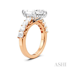 1 1/3 Ctw Marquise Shape Princess and Round Cut Diamond Semi-Mount Engagement Ring in 14K Rose and White Gold