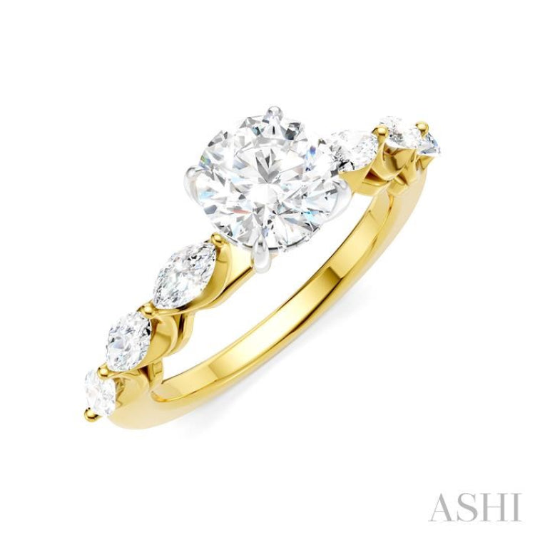3/4 Ctw Round Shape Marquise and Round Cut Diamond Semi-Mount Engagement Ring in 14K Yellow and White Gold