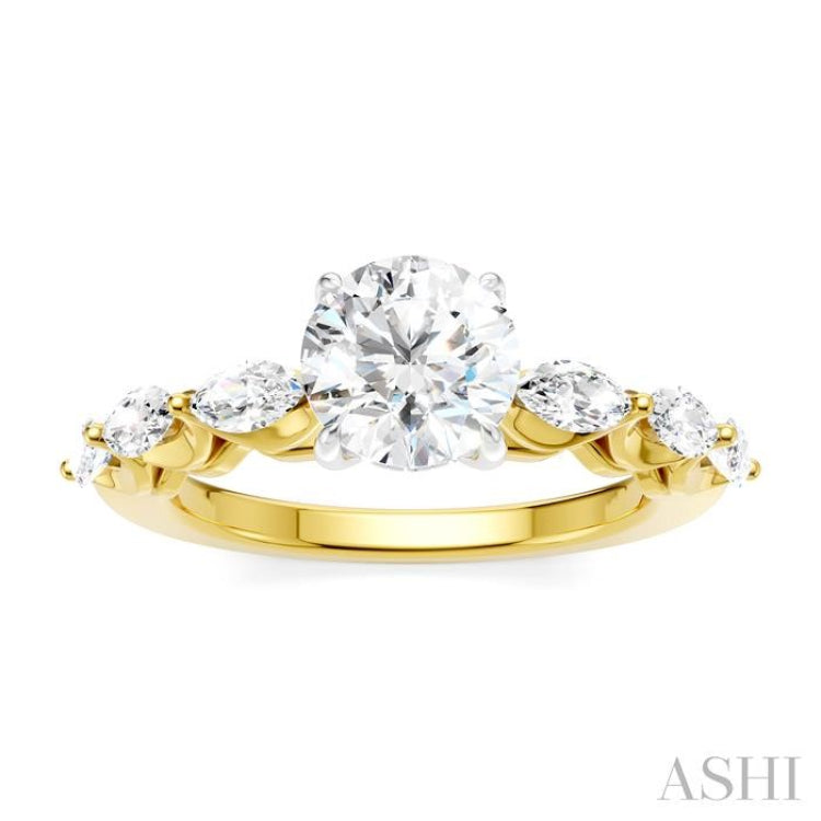 3/4 Ctw Round Shape Marquise and Round Cut Diamond Semi-Mount Engagement Ring in 14K Yellow and White Gold