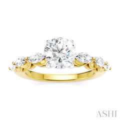 3/4 Ctw Round Shape Marquise and Round Cut Diamond Semi-Mount Engagement Ring in 14K Yellow and White Gold