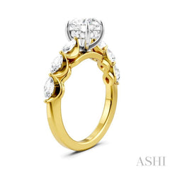 3/4 Ctw Round Shape Marquise and Round Cut Diamond Semi-Mount Engagement Ring in 14K Yellow and White Gold