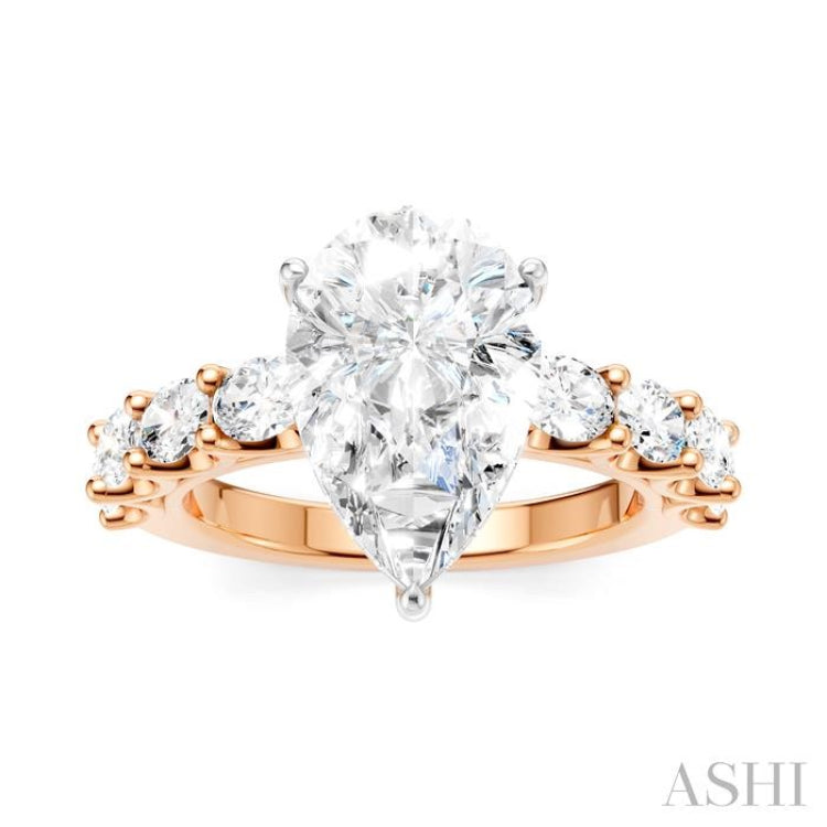 1 1/3 Ctw Pear Shape Oval and Round Cut Diamond Semi-Mount Engagement Ring in 14K Rose and White Gold