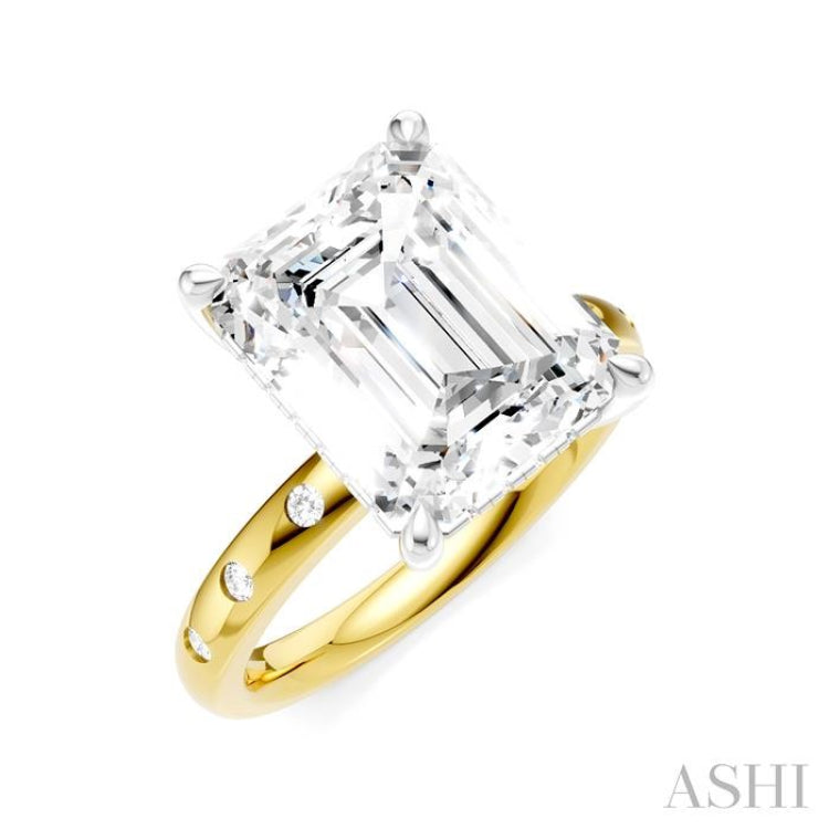 1/5 Ctw Akari Emerald Shape Round Cut Diamond Semi-Mount Engagement Ring in 14K Yellow and White Gold