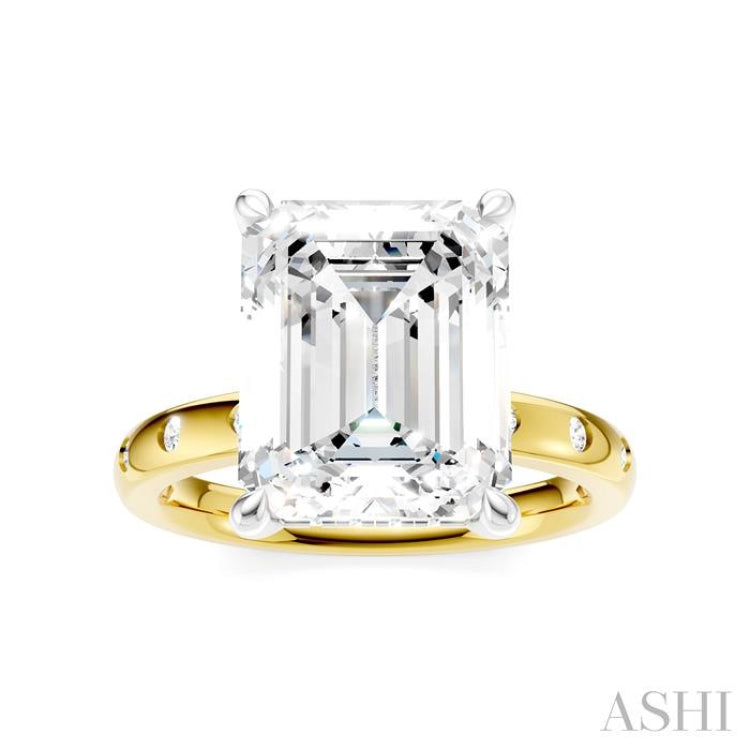 1/5 Ctw Akari Emerald Shape Round Cut Diamond Semi-Mount Engagement Ring in 14K Yellow and White Gold