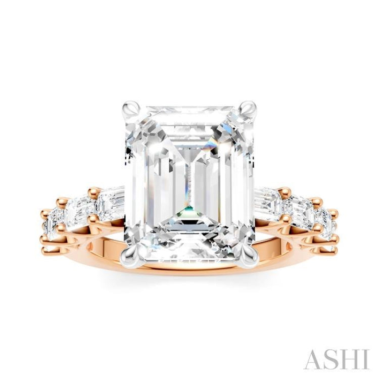 1 1/3 Ctw Emerald Shape Emerald and Round Cut Diamond Semi-Mount Engagement Ring in 14K Rose and White Gold