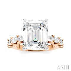 1 1/3 Ctw Emerald Shape Emerald and Round Cut Diamond Semi-Mount Engagement Ring in 14K Rose and White Gold