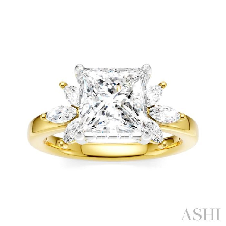 1/2 Ctw Akari Princess Shape Marquise and Round Cut Diamond Semi-Mount Engagement Ring in 14K Yellow and White Gold