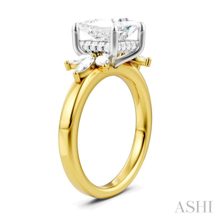 1/2 Ctw Akari Princess Shape Marquise and Round Cut Diamond Semi-Mount Engagement Ring in 14K Yellow and White Gold