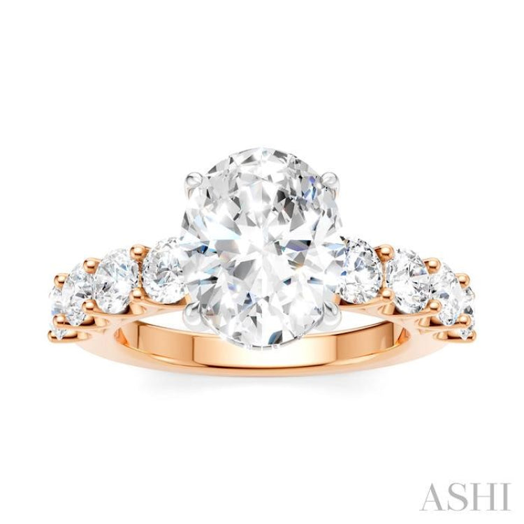 1 1/3 Ctw Oval Shape Round Cut Diamond Semi-Mount Engagement Ring in 14K Rose and White Gold