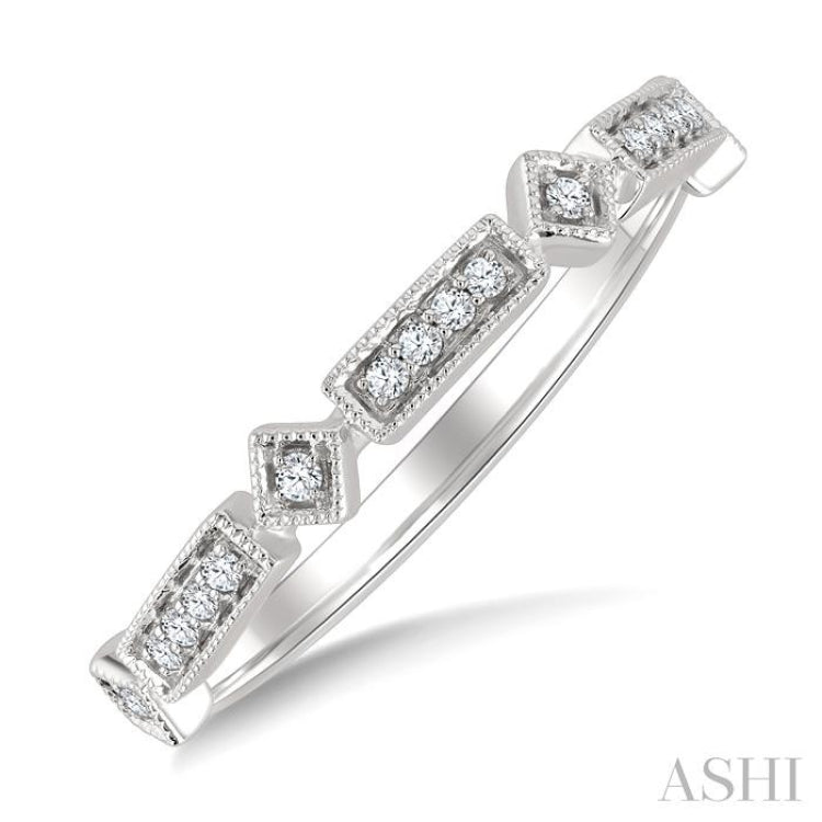 1/10 Ctw Bar & Kite Shaped Mount Link Round Cut Diamond Stackable Fashion Band in 10K White Gold