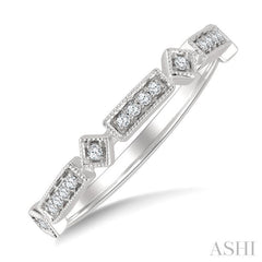 1/10 Ctw Bar & Kite Shaped Mount Link Round Cut Diamond Stackable Fashion Band in 10K White Gold