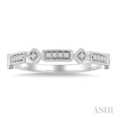 1/10 Ctw Bar & Kite Shaped Mount Link Round Cut Diamond Stackable Fashion Band in 10K White Gold