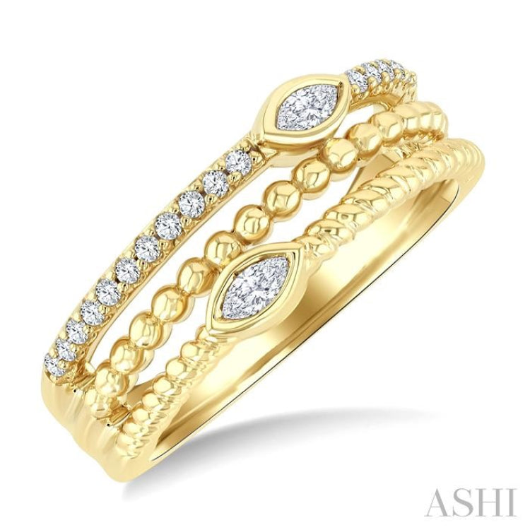1/5 Ctw Split Three Row Marquise and Round Cut Bead Bijoux Diamond Fashion Band in 10K Yellow Gold