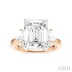 5/8 Ctw Emerald Shape Marquise and Round Cut Diamond Semi-Mount Engagement Ring in 14K Rose and White Gold