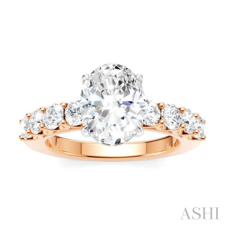 7/8 Ctw Oval Shape Round Cut Diamond Semi-Mount Engagement Ring in 14K Rose and White Gold