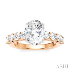 7/8 Ctw Oval Shape Round Cut Diamond Semi-Mount Engagement Ring in 14K Rose and White Gold