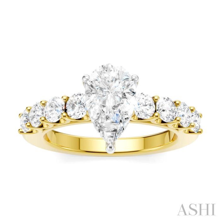 7/8 Ctw Pear Shape Round Cut Diamond Semi-Mount Engagement Ring in 14K Yellow and White Gold
